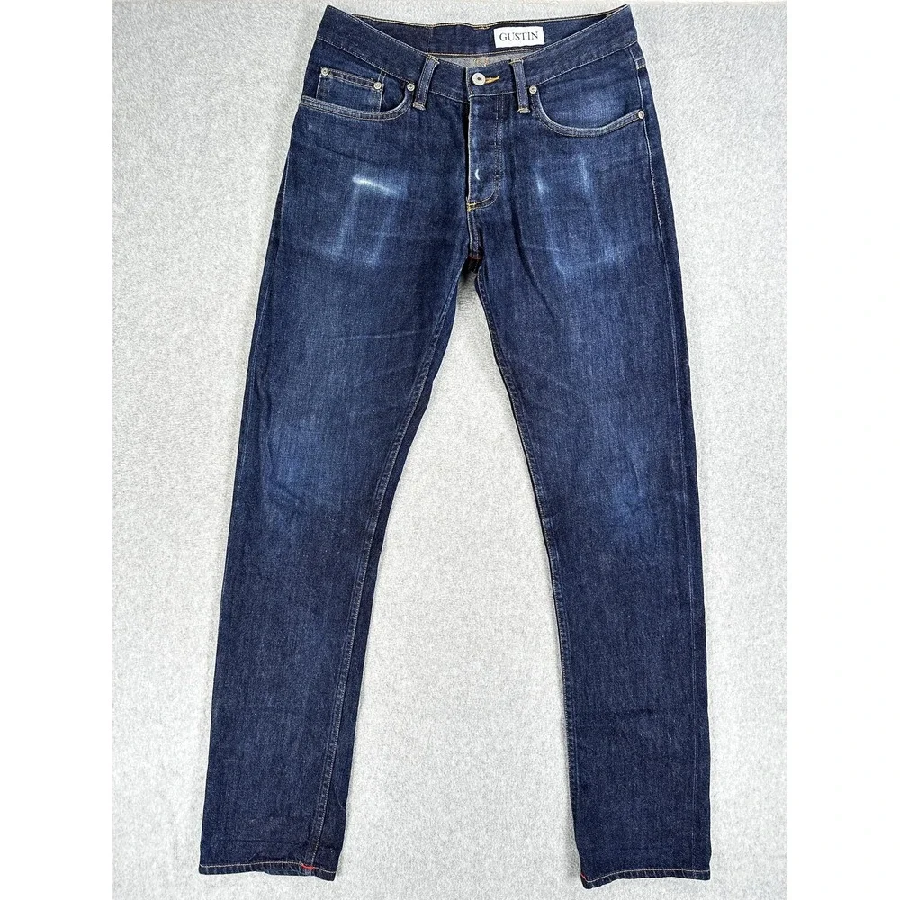 Gustin Jeans Blue Selvedge Denim Slim Taper Button Fly Raw Mens 31x32